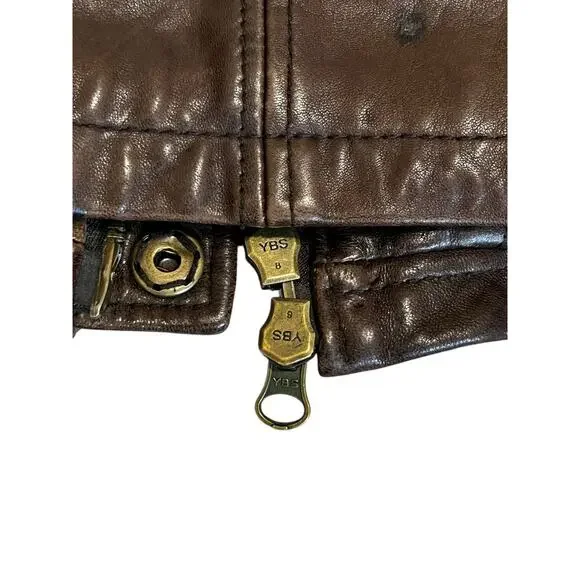 Vintage Johnston & Murphy 100% Genuine Leather Brown Bomber Jacket Coat Men’s L